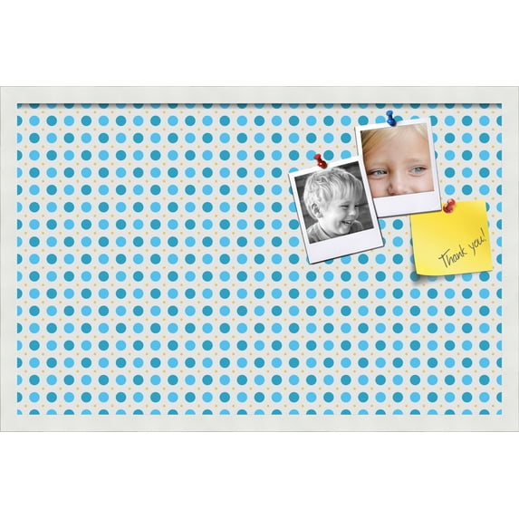 PinPix 28x18 Custom Cork Bulletin Board Bule Polka Dot Poster Board Has a Fabric Style Canvas Finish, Framed in Bule Polka Dot, by ArtToFrames (PinPix-341)