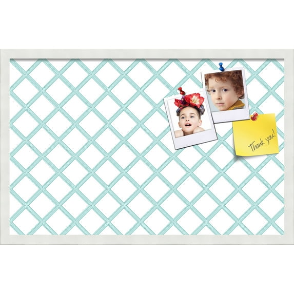 PinPix 28x18 Custom Cork Bulletin Board Diamond Modern Pattern Aqua Poster Board Has a Fabric Style Canvas Finish, Framed in Diamond Modern Pattern Aqua, by ArtToFrames (PinPix-1798)