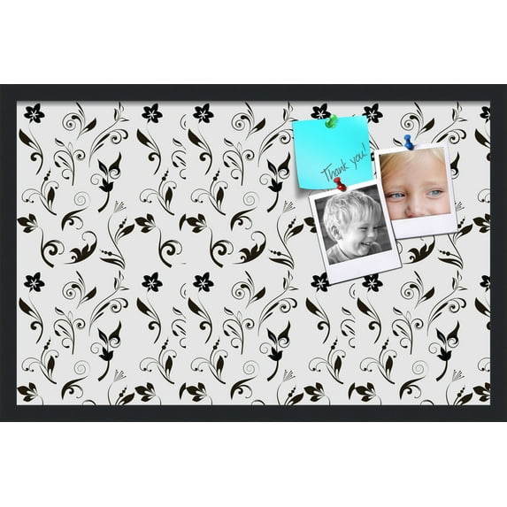 PinPix 28x18 Custom Cork Bulletin Board Floral Black Flower Poster Board Has a Fabric Style Canvas Finish, Framed in Floral Black Flower, by ArtToFrames (PinPix-123)
