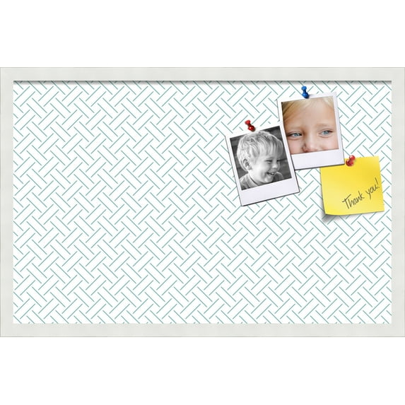 PinPix 28x18 Custom Cork Bulletin Board Lattice White Aqua Poster Board Has a Fabric Style Canvas Finish, Framed in Lattice White Aqua, by ArtToFrames (PinPix-1817)