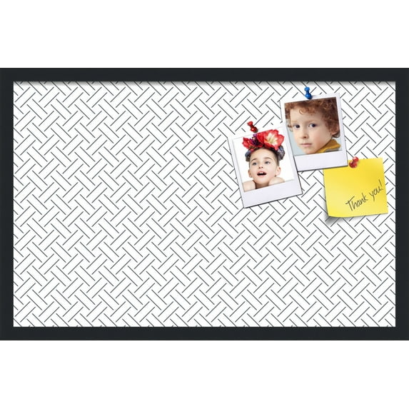 PinPix 28x18 Custom Cork Bulletin Board Lattice White Navy Poster Board Has a Fabric Style Canvas Finish, Framed in Lattice White Navy, by ArtToFrames (PinPix-1827)