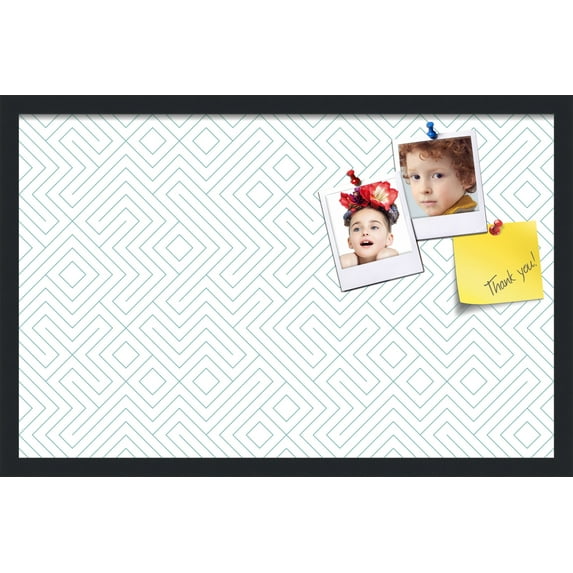 PinPix 28x18 Custom Cork Bulletin Board Maze White Aqua Poster Board Has a Fabric Style Canvas Finish, Framed in Maze White Aqua, by ArtToFrames (PinPix-1833)