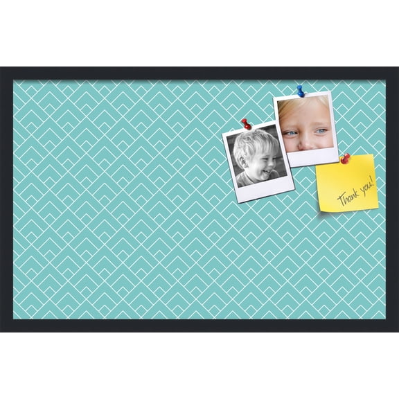 PinPix 28x18 Custom Cork Bulletin Board Peaks Modern Pattern Aqua Poster Board Has a Fabric Style Canvas Finish, Framed in Peaks Modern Pattern Aqua, by ArtToFrames (PinPix-1790)