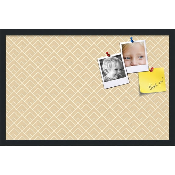 PinPix 28x18 Custom Cork Bulletin Board Peaks Modern Pattern Beige Poster Board Has a Fabric Style Canvas Finish, Framed in Peaks Modern Pattern Beige, by ArtToFrames (PinPix-1792)