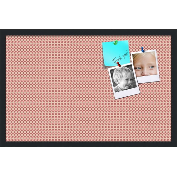 PinPix 28x18 Custom Cork Bulletin Board Pink - Beige Diamond Poster Board Has a Fabric Style Canvas Finish, Framed in Pink - Beige Diamond, by ArtToFrames (PinPix-290)