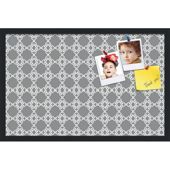 PinPix 28x18 Custom Cork Bulletin Board Poster Board Has a Fabric Style Canvas Finish, Framed in Grey and White Graphic Lava Pattern, by ArtToFrames (PinPix-231)