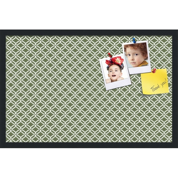 PinPix 28x18 Custom Cork Bulletin Board Poster Board Has a Fabric Style Canvas Finish, Framed in Retro Jade Quatrefoil Lattice Design, by ArtToFrames (PinPix-229)