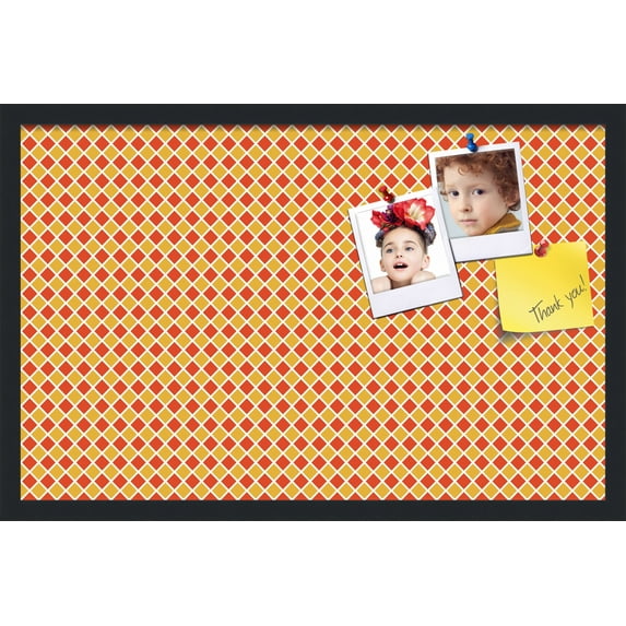 PinPix 28x18 Custom Cork Bulletin Board Red - Orange Diamond Poster Board Has a Fabric Style Canvas Finish, Framed in Red - Orange Diamond, by ArtToFrames (PinPix-331)