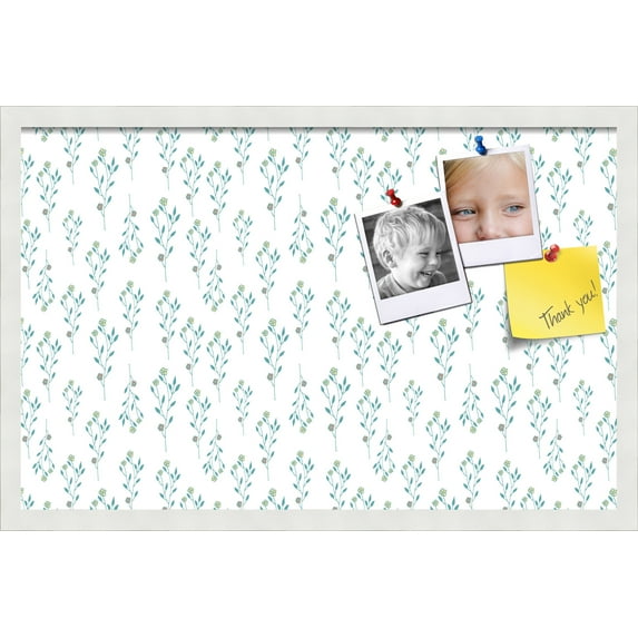 PinPix 28x18 Custom Cork Bulletin Board Vintage Botanical Turquoise Poster Board Has a Fabric Style Canvas Finish, Framed in Vintage Botanical Turquoise, by ArtToFrames (PinPix-1594)
