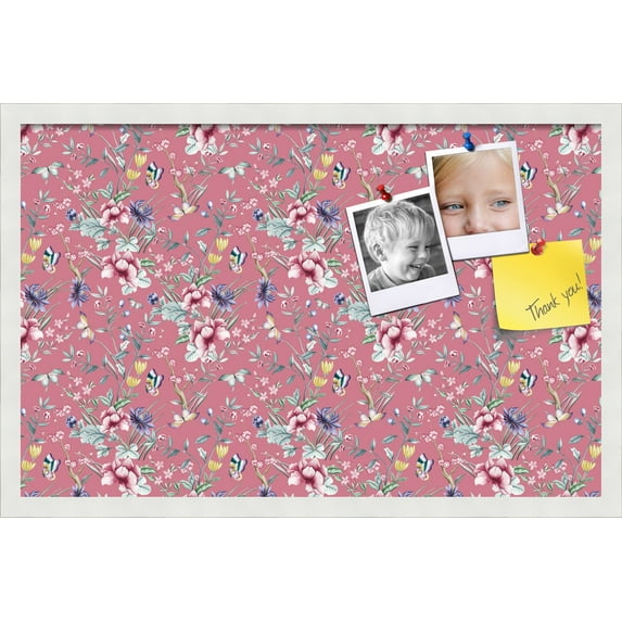 PinPix 28x18 Custom Cork Bulletin Board Vintage Japanese Floral Watermelon Poster Board Has a Fabric Style Canvas Finish, Framed in Vintage Japanese Floral Watermelon, by ArtToFrames (PinPix-1548)