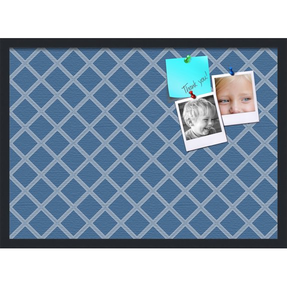 PinPix 28x20 Custom Cork Bulletin Board Diamond Modern Pattern Navy Poster Board Has a Fabric Style Canvas Finish, Framed in Diamond Modern Pattern Navy, by ArtToFrames (PinPix-1804)