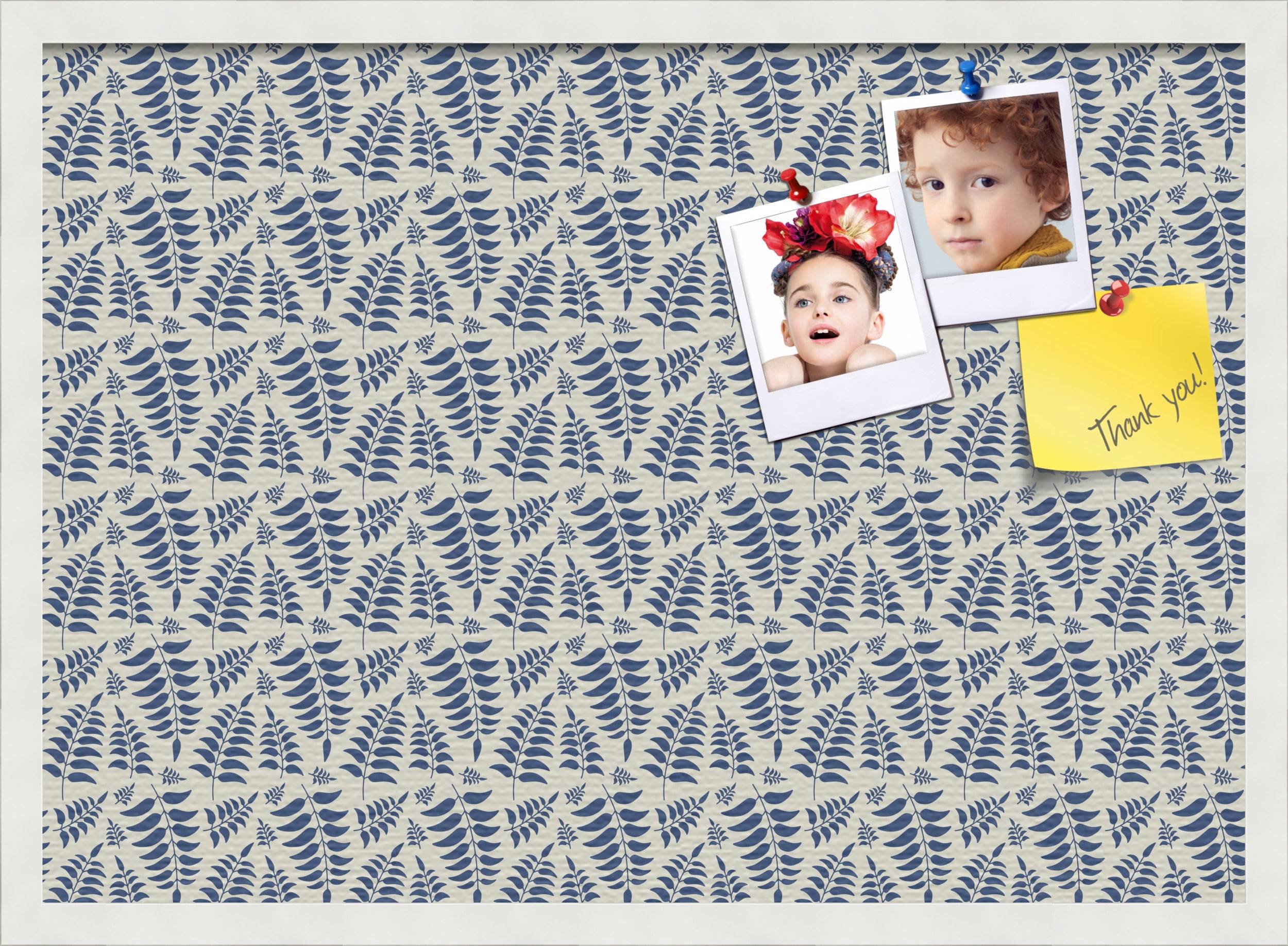 PinPix 28x20 Custom Cork Bulletin Board Fern Navy Poster Board Has a Fabric Style Canvas Finish, Framed in Fern Navy, by ArtToFrames (PinPix-1583)