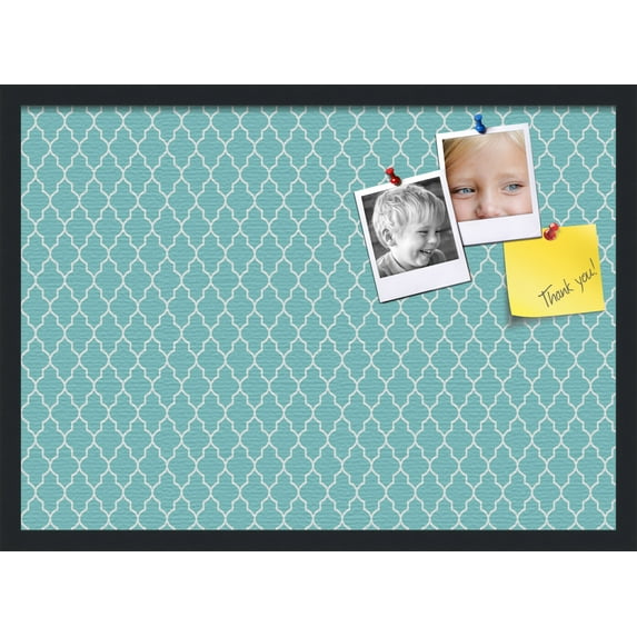 PinPix 28x20 Custom Cork Bulletin Board Quatrefoil Aqua Poster Board Has a Fabric Style Canvas Finish, Framed in Quatrefoil Aqua, by ArtToFrames (PinPix-278)