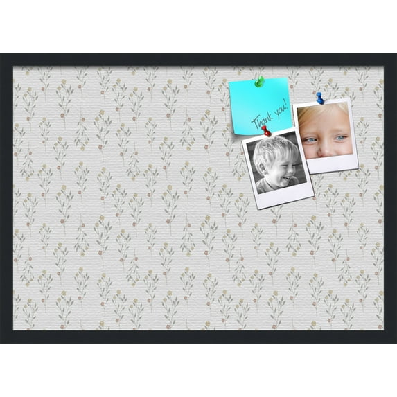 PinPix 28x20 Custom Cork Bulletin Board Vintage Botanical Pewter Poster Board Has a Fabric Style Canvas Finish, Framed in Vintage Botanical Pewter, by ArtToFrames (PinPix-1595)