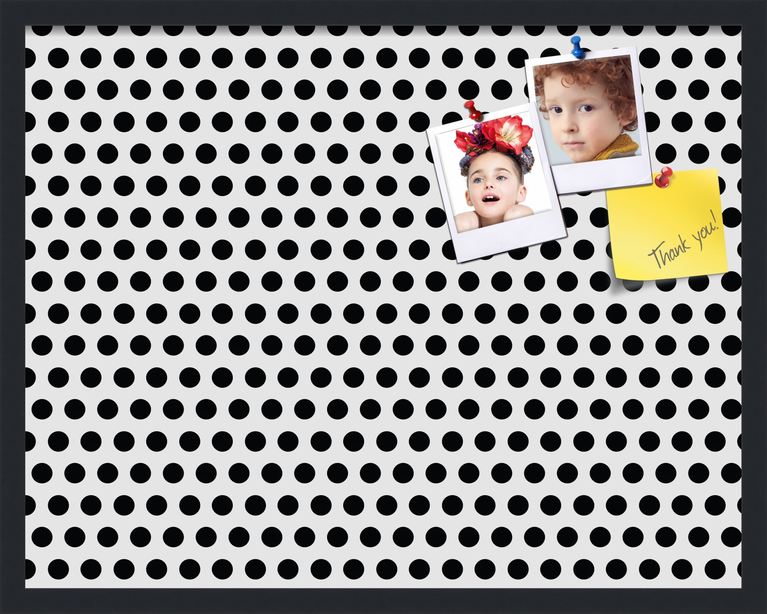 PinPix 28x22 Custom Cork Bulletin Board Black Polka Dot Poster Board Has a Fabric Style Canvas Finish, Framed in Black Polka Dot, by ArtToFrames (PinPix-200)
