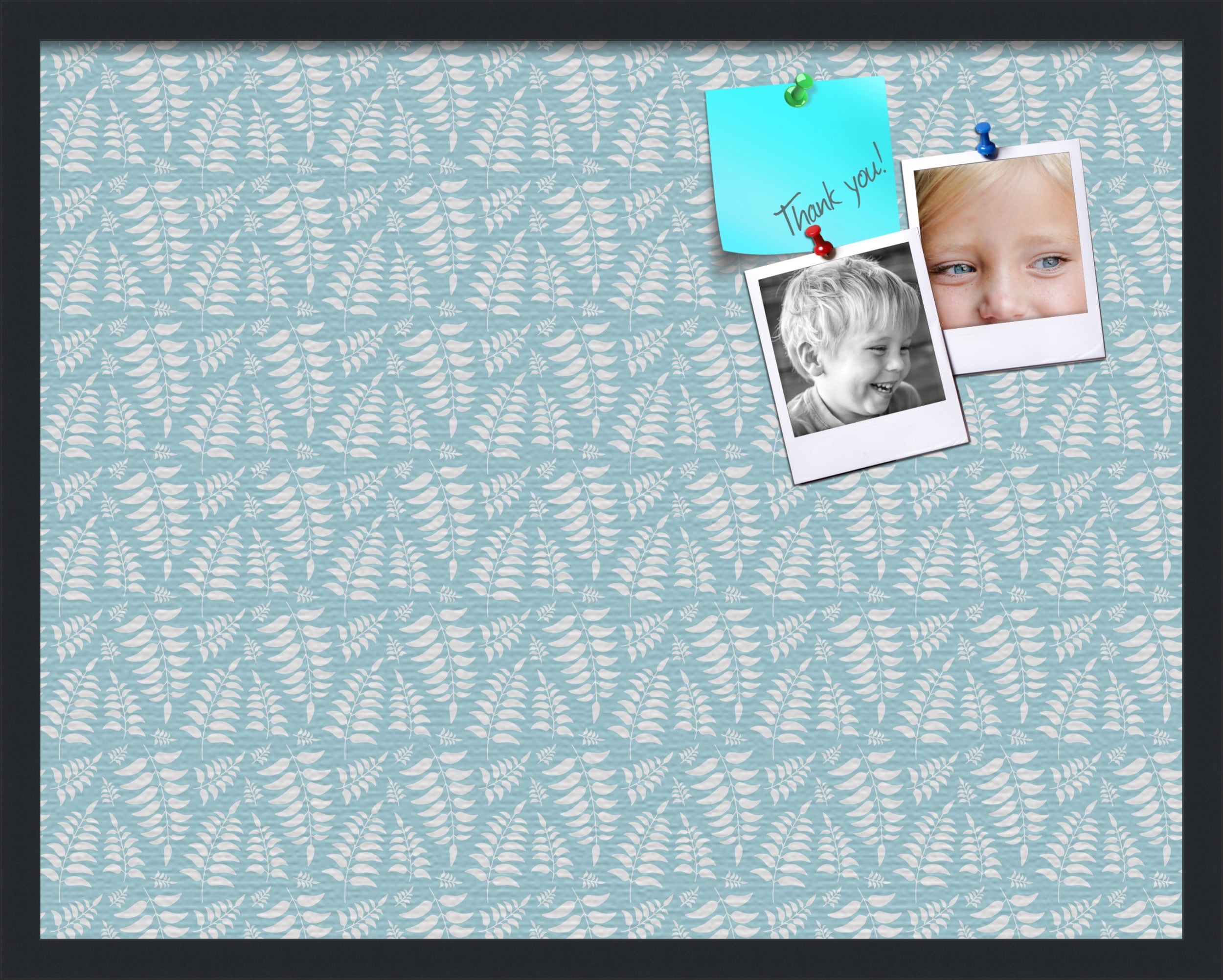 PinPix 28x22 Custom Cork Bulletin Board Fern Lt Blue Poster Board Has a Fabric Style Canvas Finish, Framed in Fern Lt Blue, by ArtToFrames (PinPix-1581)