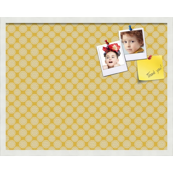 PinPix 28x22 Custom Cork Bulletin Board Floral Neon Yellow Poster Board Has a Fabric Style Canvas Finish, Framed in Floral Neon Yellow, by ArtToFrames (PinPix-273)