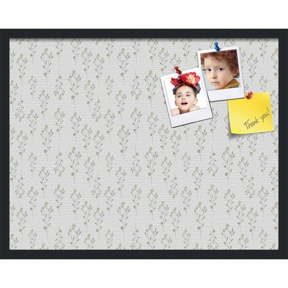 PinPix 28x22 Custom Cork Bulletin Board Vintage Botanical Pewter Poster Board Has a Fabric Style Canvas Finish, Framed in Vintage Botanical Pewter, by ArtToFrames (PinPix-1595)