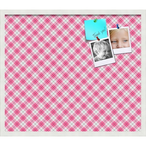 PinPix 28x24 Custom Cork Bulletin Board Argyle Pink Poster Board Has a Fabric Style Canvas Finish, Framed in Argyle Pink, by ArtToFrames (PinPix-635)