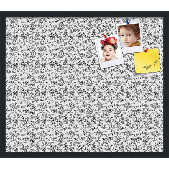 PinPix 28x24 Custom Cork Bulletin Board Floral Black Roses Poster Board Has a Fabric Style Canvas Finish, Framed in Floral Black Roses, by ArtToFrames (PinPix-165)