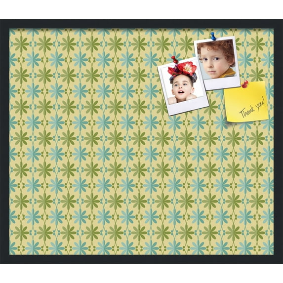 PinPix 28x24 Custom Cork Bulletin Board Floral Blue And Green Poster Board Has a Fabric Style Canvas Finish, Framed in Floral Blue And Green, by ArtToFrames (PinPix-551)