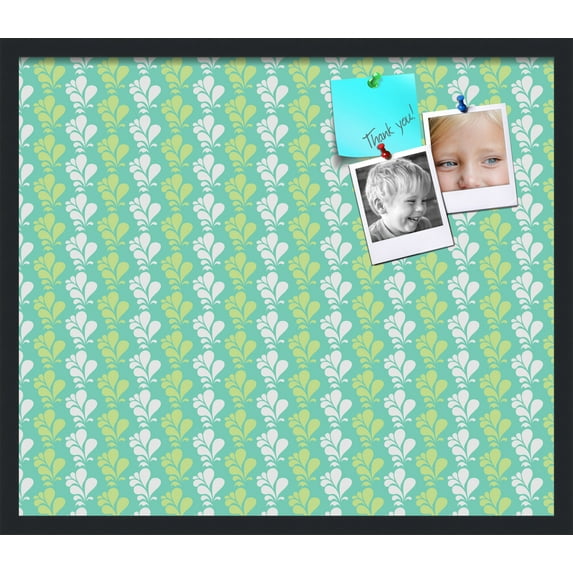 PinPix 28x24 Custom Cork Bulletin Board Floral Green Leaf Poster Board Has a Fabric Style Canvas Finish, Framed in Floral Green Leaf, by ArtToFrames (PinPix-554)