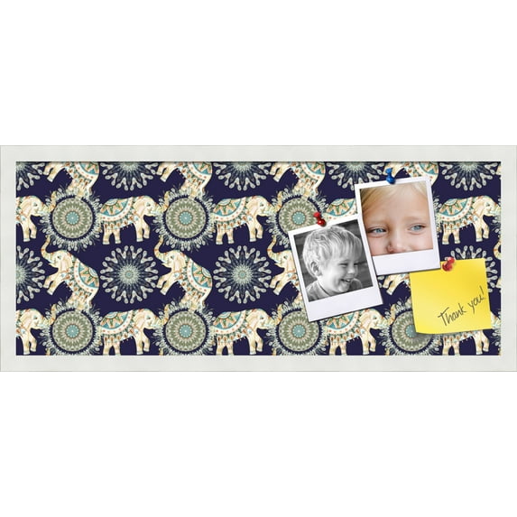 PinPix 30x12 Custom Cork Bulletin Board Bohemian Elephants Navy Poster Board Has a Fabric Style Canvas Finish, Framed in Bohemian Elephants Navy, by ArtToFrames (PinPix-1579)