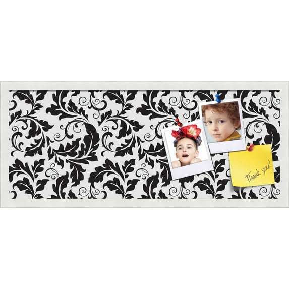 PinPix 30x12 Custom Cork Bulletin Board Floral Black Leaf Poster Board Has a Fabric Style Canvas Finish, Framed in Floral Black Leaf, by ArtToFrames (PinPix-180)
