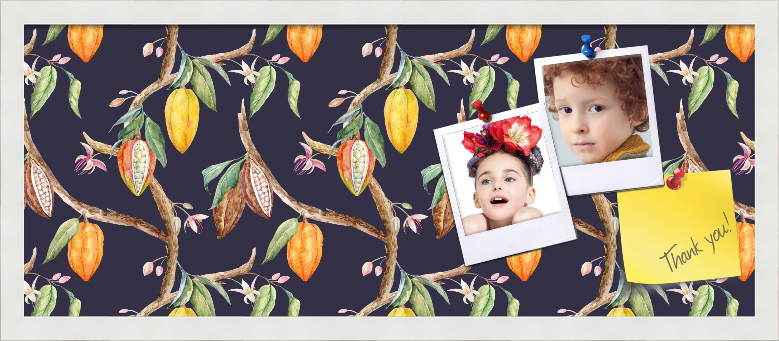 PinPix 30x12 Custom Cork Bulletin Board Fruit on Vine Black Poster Board Has a Fabric Style Canvas Finish, Framed in Fruit on Vine Black, by ArtToFrames (PinPix-1896)