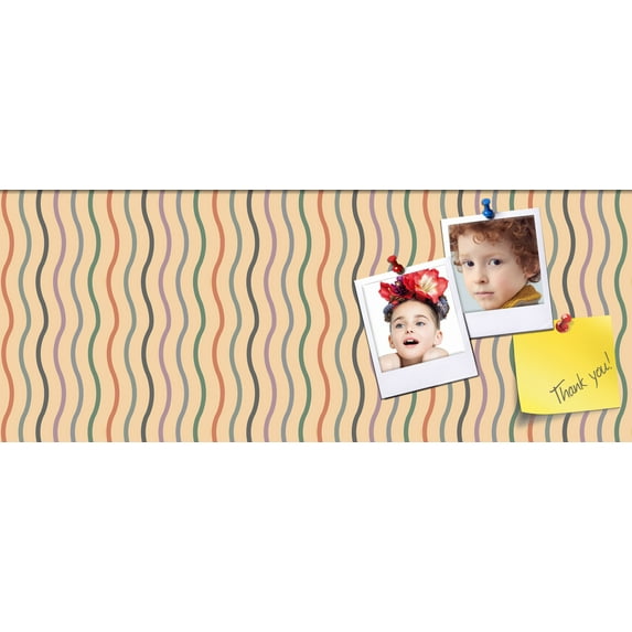 PinPix 30x12 Custom Cork Bulletin Board Multi Color Waves Poster Board Has a Fabric Style Canvas Finish, Framed in Multi Color Waves, by ArtToFrames (PinPix-565)