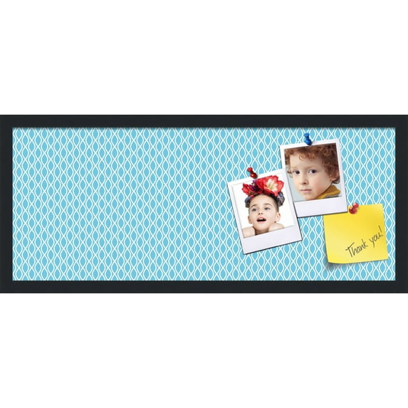 PinPix 30x12 Custom Cork Bulletin Board Sky Blue Waves Poster Board Has a Fabric Style Canvas Finish, Framed in Sky Blue Waves, by ArtToFrames (PinPix-245)