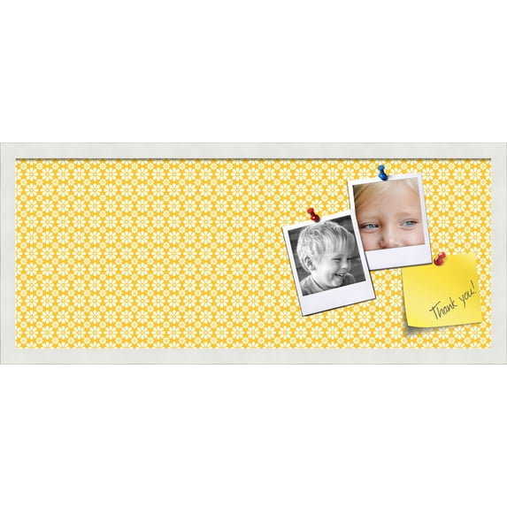 PinPix 30x12 Custom Cork Bulletin Board Vintage Yellow Flower Poster Board Has a Fabric Style Canvas Finish, Framed in Vintage Yellow Flower, by ArtToFrames (PinPix-269)