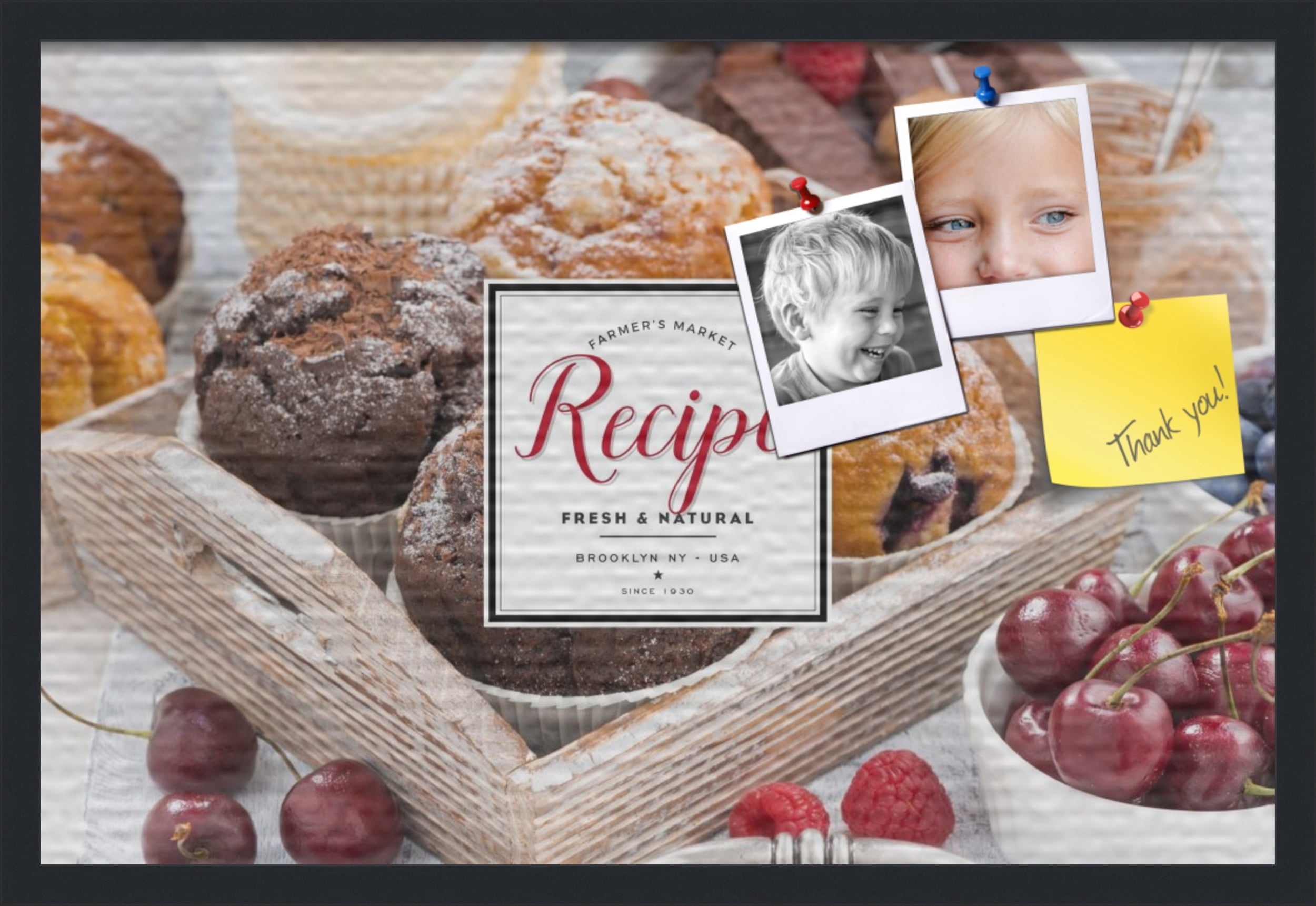 PinPix 30x20 Custom Cork Bulletin Board Baked Goods Poster Board Has a Fabric Style Canvas Finish, Framed in Baked Goods, by ArtToFrames (PinPix-1368)