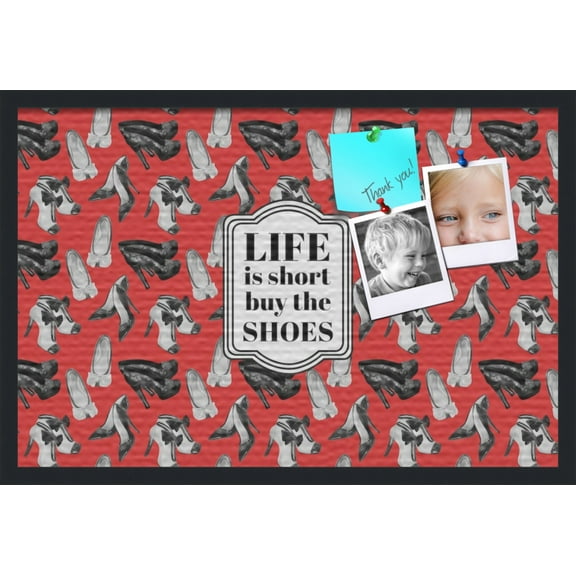 PinPix 30x20 Custom Cork Bulletin Board Buy The Shoes Poster Board Has a Fabric Style Canvas Finish, Framed in Buy The Shoes, by ArtToFrames (PinPix-1492)