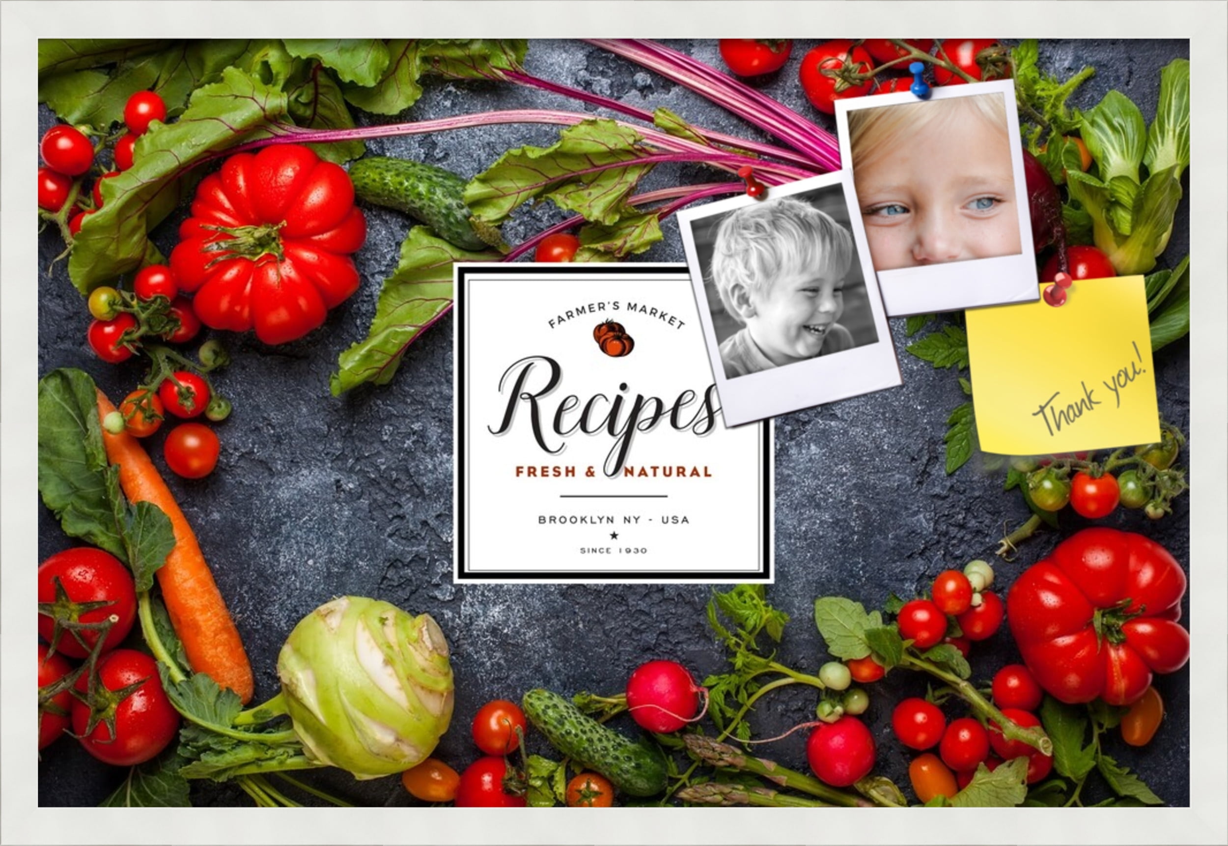 PinPix 30x20 Custom Cork Bulletin Board Dark Vegetables Poster Board Has a Fabric Style Canvas Finish, Framed in Dark Vegetables, by ArtToFrames (PinPix-1363)
