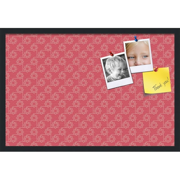 PinPix 30x20 Custom Cork Bulletin Board Floral Dark Pink Poster Board Has a Fabric Style Canvas Finish, Framed in Floral Dark Pink, by ArtToFrames (PinPix-600)