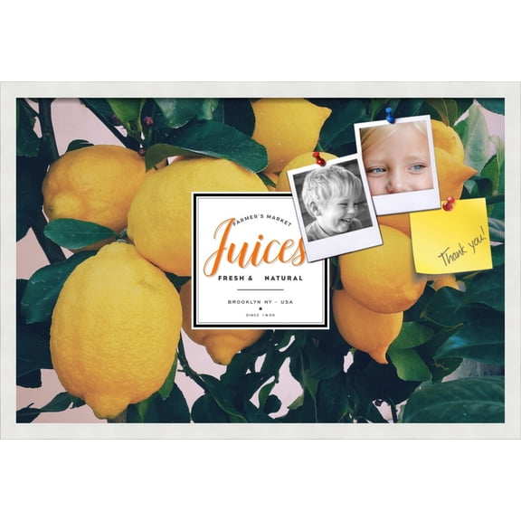PinPix 30x20 Custom Cork Bulletin Board Lemon Tree Poster Board Has a Fabric Style Canvas Finish, Framed in Lemon Tree, by ArtToFrames (PinPix-1367)