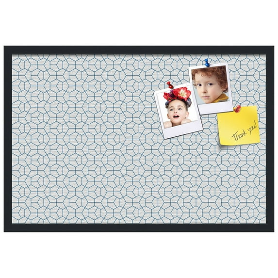 PinPix 30x20 Custom Cork Bulletin Board Modeco Hex Navy Poster Board Has a Fabric Style Canvas Finish, Framed in Black, by ArtToFrames (PinPix-1637)