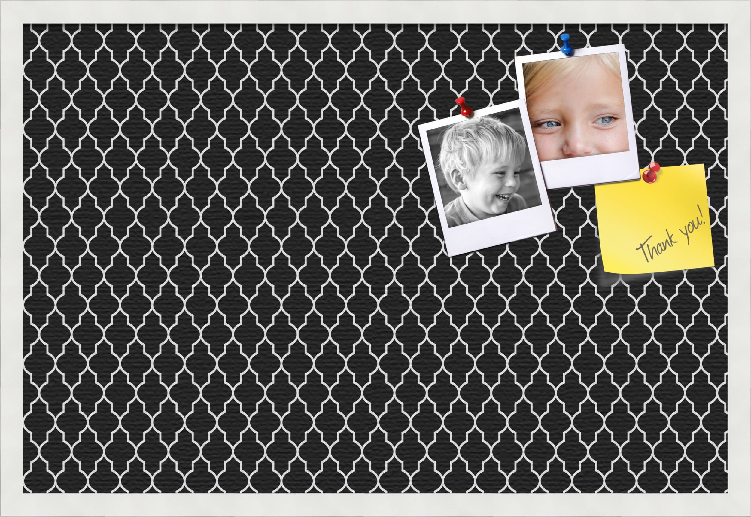 PinPix 30x20 Custom Cork Bulletin Board Quatrefoil Black Poster Board