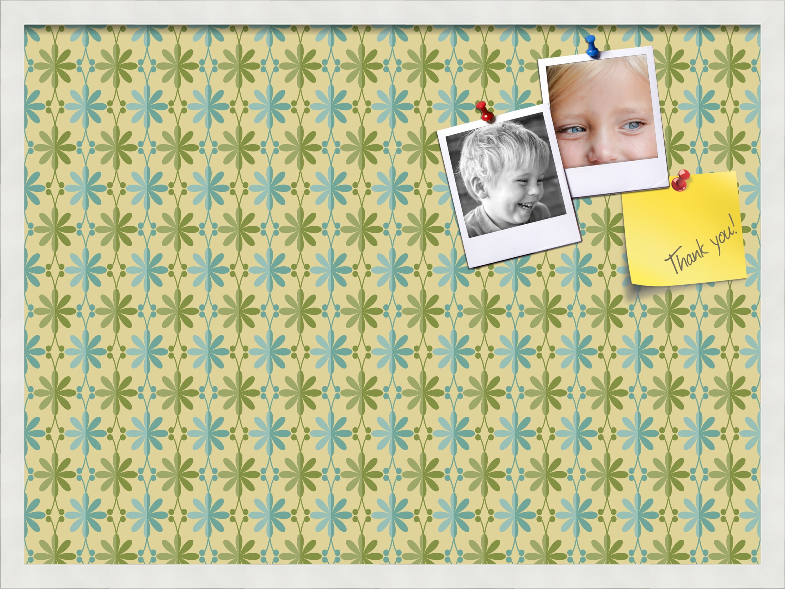 PinPix 30x22 Custom Cork Bulletin Board Floral Blue And Green Poster Board Has a Fabric Style Canvas Finish, Framed in Floral Blue And Green, by ArtToFrames (PinPix-551)