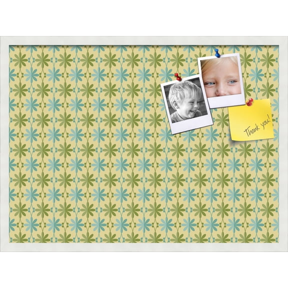 PinPix 30x22 Custom Cork Bulletin Board Floral Blue And Green Poster Board Has a Fabric Style Canvas Finish, Framed in Floral Blue And Green, by ArtToFrames (PinPix-551)