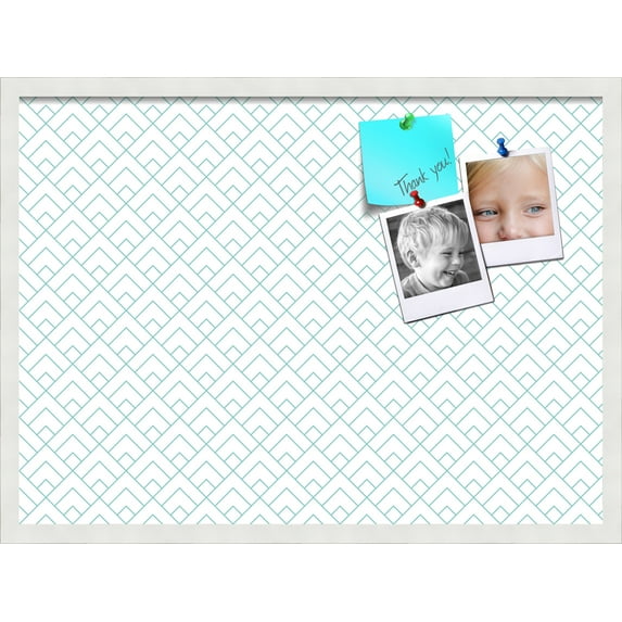 PinPix 30x22 Custom Cork Bulletin Board Peaks Modern Pattern White Aqua Poster Board Has a Fabric Style Canvas Finish, Framed in Peaks Modern Pattern White Aqua, by ArtToFrames (PinPix-1791)