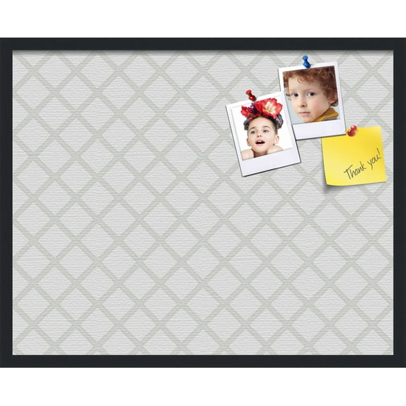 PinPix 30x24 Custom Cork Bulletin Board Diamond Modern Pattern Grey White Poster Board Has a Fabric Style Canvas Finish, Framed in Diamond Modern Pattern Grey White, by ArtToFrames (PinPix-1803)