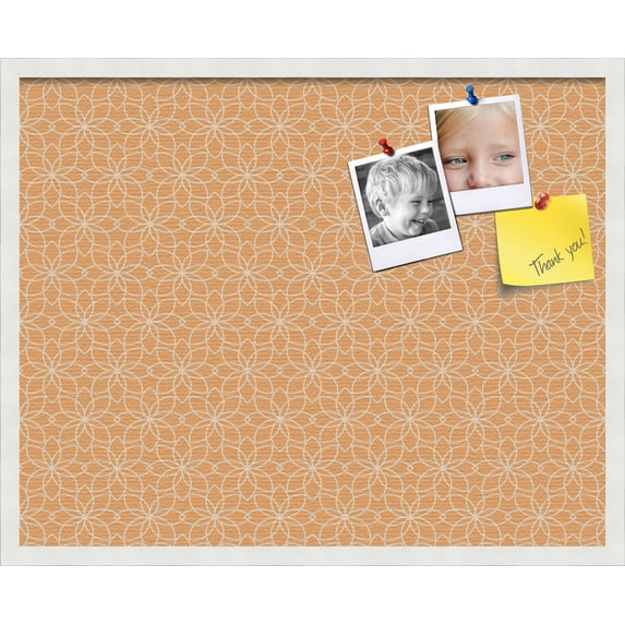 PinPix 30x24 Custom Cork Bulletin Board Floral Muted Orange Poster Board Has a Fabric Style Canvas Finish, Framed in Floral Muted Orange, by ArtToFrames (PinPix-546)