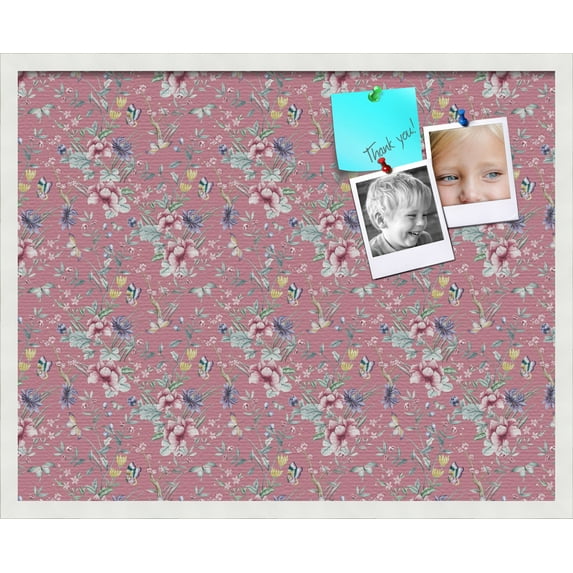 PinPix 30x24 Custom Cork Bulletin Board Vintage Japanese Floral Watermelon Poster Board Has a Fabric Style Canvas Finish, Framed in Vintage Japanese Floral Watermelon, by ArtToFrames (PinPix-1548)