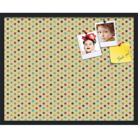 PinPix 30x24 Custom Cork Bulletin Board Yellow Polka Dot Poster Board Has a Fabric Style Canvas Finish, Framed in Yellow Polka Dot, by ArtToFrames (PinPix-569)