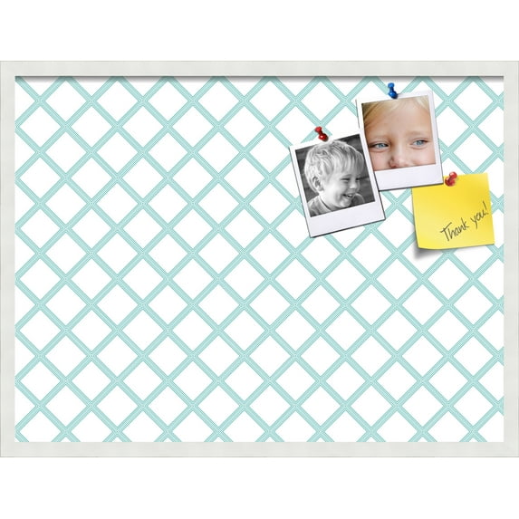 PinPix 32x24 Custom Cork Bulletin Board Diamond Modern Pattern Aqua Poster Board Has a Fabric Style Canvas Finish, Framed in Diamond Modern Pattern Aqua, by ArtToFrames (PinPix-1798)