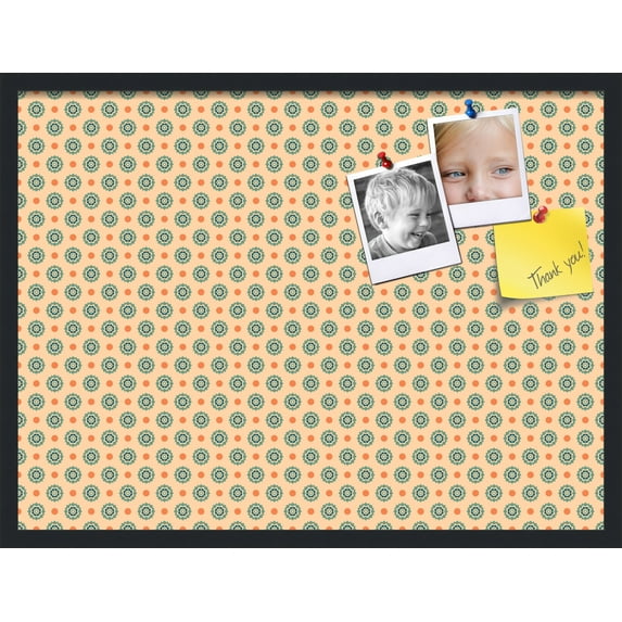 PinPix 32x24 Custom Cork Bulletin Board Orange - Blue Dots Poster Board Has a Fabric Style Canvas Finish, Framed in Orange - Blue Dots, by ArtToFrames (PinPix-411)