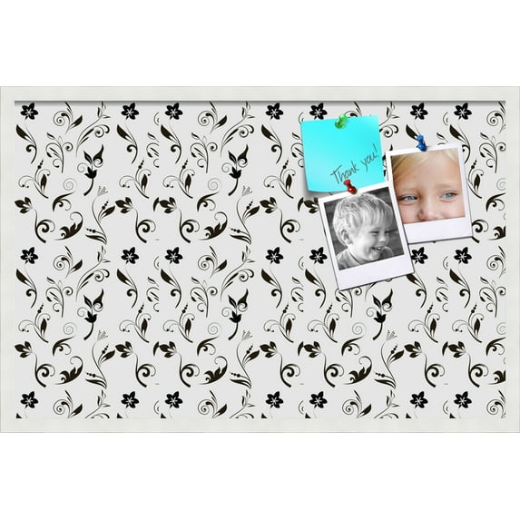 PinPix 34x22 Custom Cork Bulletin Board Floral Black Flower Poster Board Has a Fabric Style Canvas Finish, Framed in Floral Black Flower, by ArtToFrames (PinPix-123)