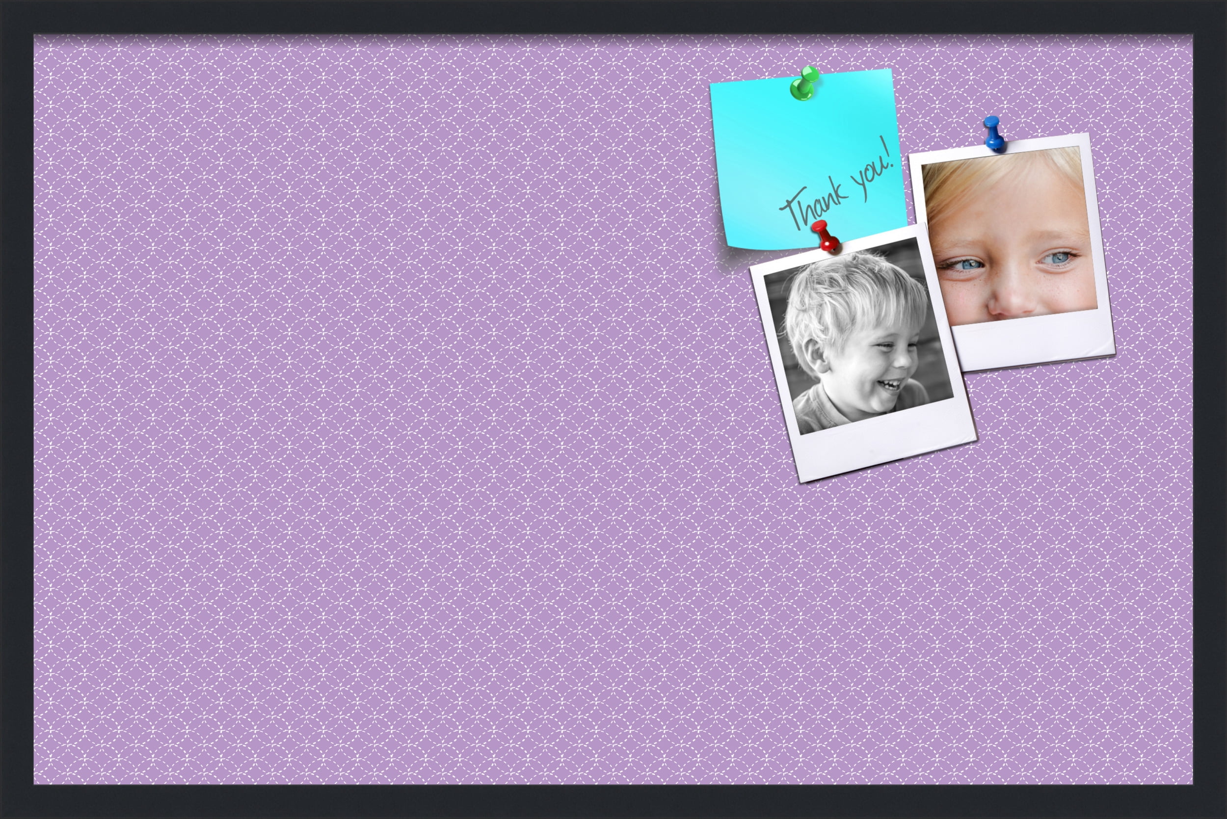 PinPix 34x22 Custom Cork Bulletin Board Purple Circles Poster Board Has a Fabric Style Canvas Finish, Framed in Purple Circles, by ArtToFrames (PinPix-493)